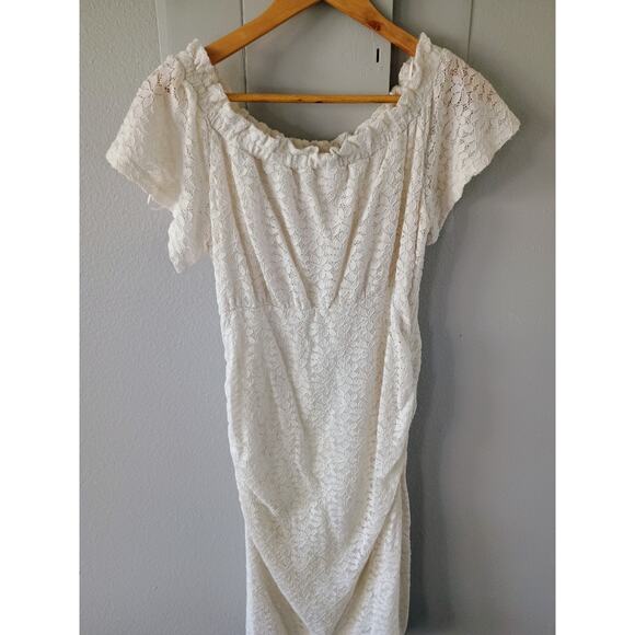 Motherhood Maternity Ivory Off Shoulder Floral Lace Dress women's small - Picture 8 of 13
